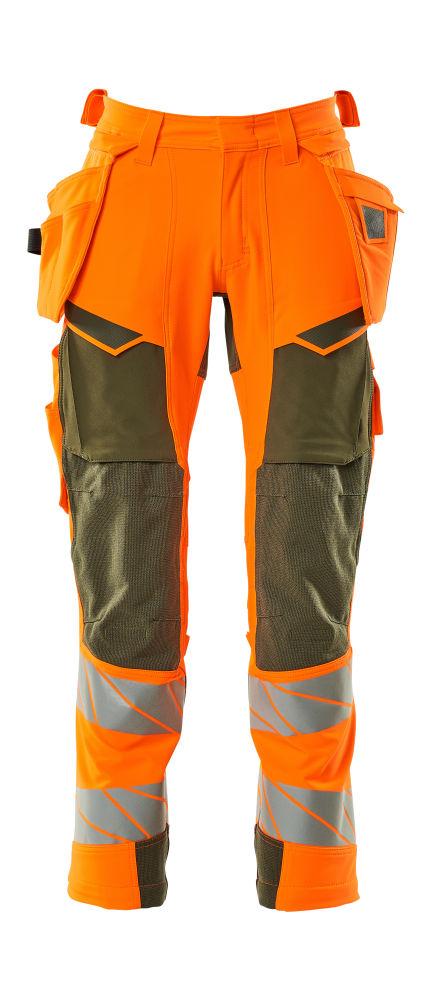 Byxor med hängfickor, orange/mossgrön