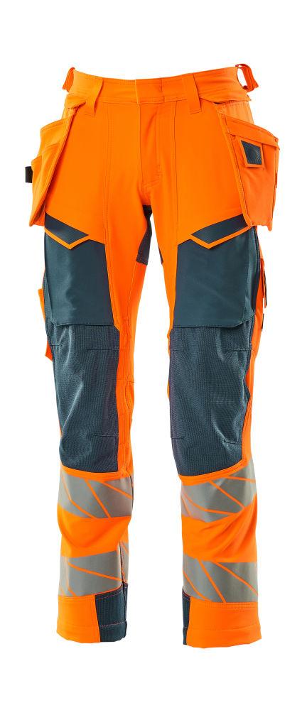 Byxor med hängfickor, orange/petrolium