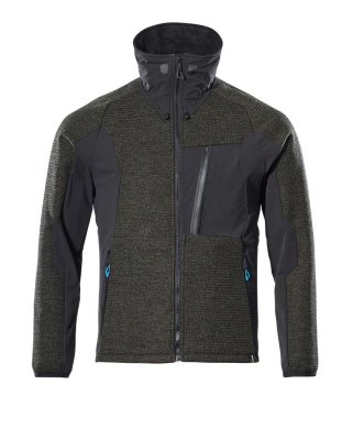 Stickad jacka med blixtlås, mossgrön/svart