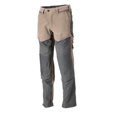 Byxor med knäfickor, mörk sand/stengrå