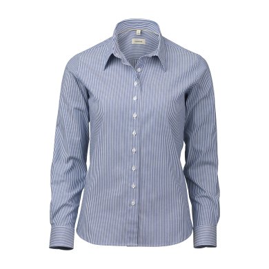 Blue/white female stretch twill shirt, loose fit
