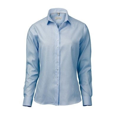 Light blue/white striped female stretch oxford shirt, loose fit