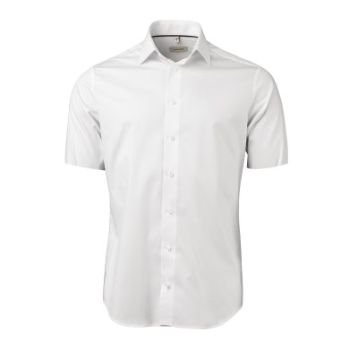 White short sleeve stretch twill shirt, comfort fit