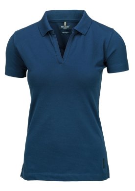 Woman Stretch deluxe V-neck polo, indigo