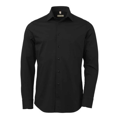 Black stretch poplin shirt, comfort fit