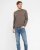 Milan mens pullover round-neck, dark khaki melange