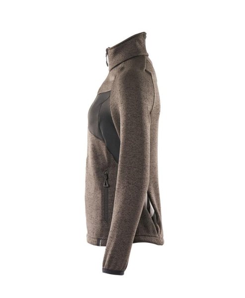Zoom bild av Dam stickad tröja med blixtlås, mörk antracite/svart
