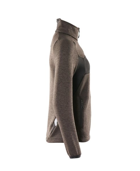 Zoom bild av Dam stickad tröja med blixtlås, mörk antracite/svart