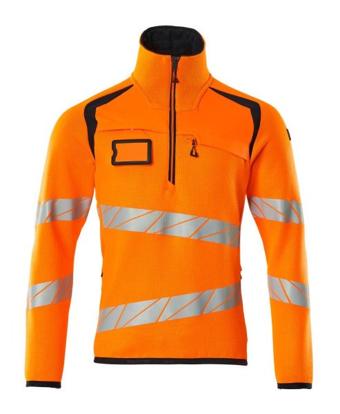 Zoom bild av Stickad tröja med kort blixtlås, orange/mörk marin