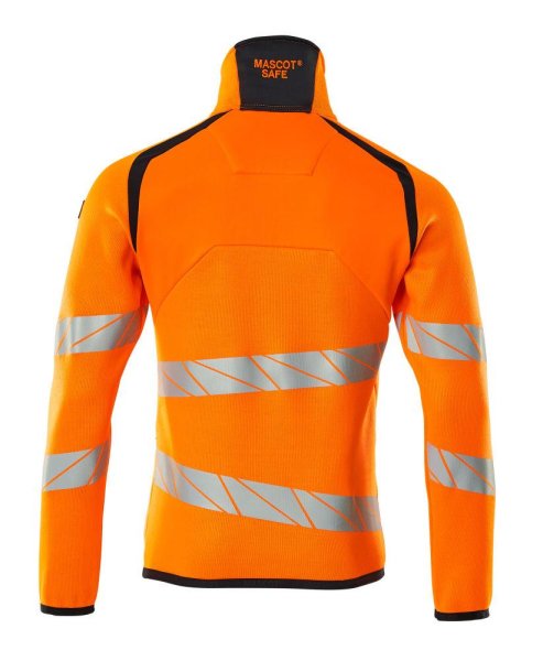 Zoom bild av Stickad tröja med kort blixtlås, orange/mörk marin