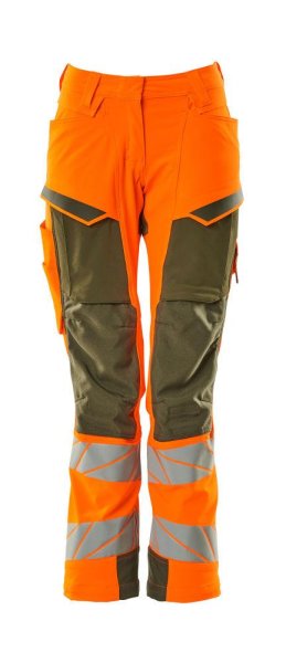 Zoom bild av Dam byxor med knäfickor, orange/mossgrön