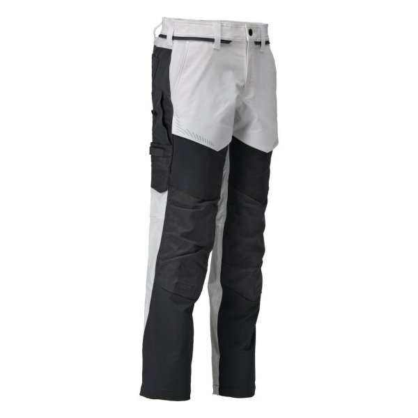 Zoom bild av Byxor med knäfickor, vit/stengrå