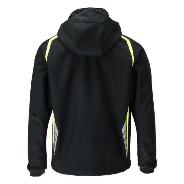 Zoom bild av Softshelljacka med huva, svart/gul