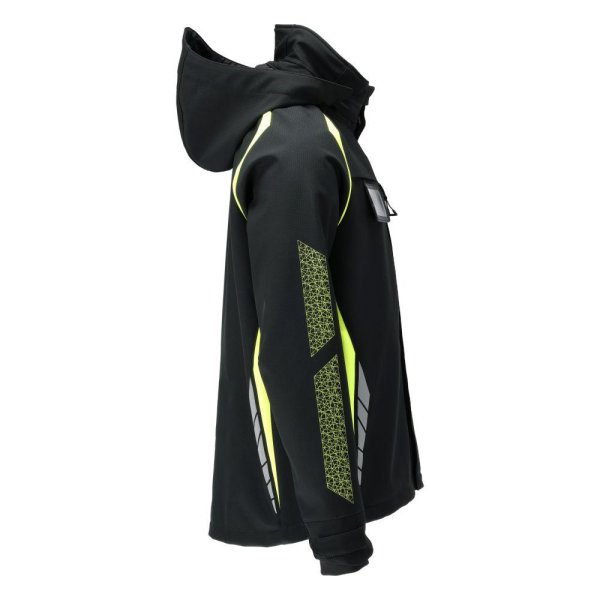 Zoom bild av Softshelljacka med huva, svart/gul