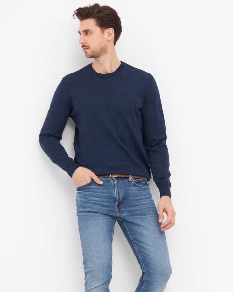 Zoom bild av Milan mens pullover round-neck, dark blue mouliné