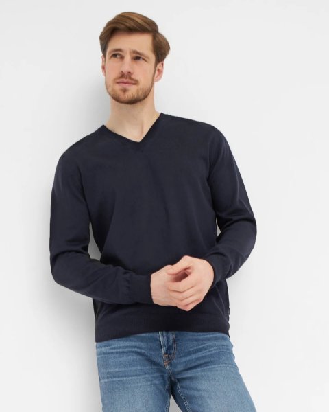 Zoom bild av Milan mens pullover v-neck, dark navy
