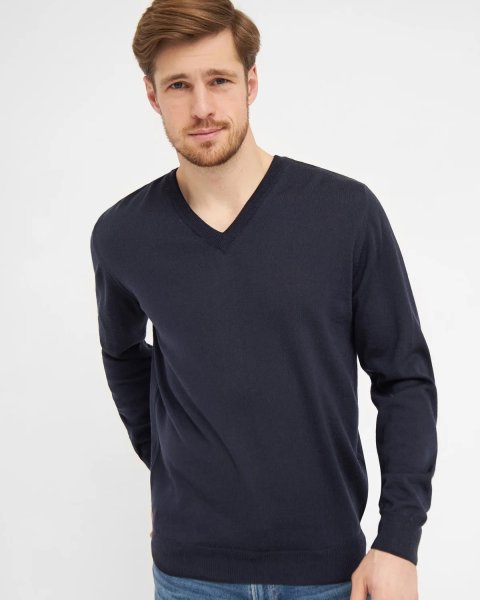 Zoom bild av Milan mens pullover v-neck, dark navy