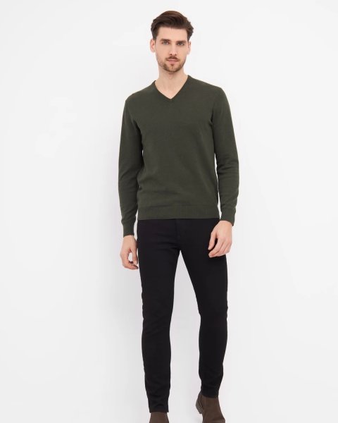 Zoom bild av Milan mens pullover v-neck, olive melange