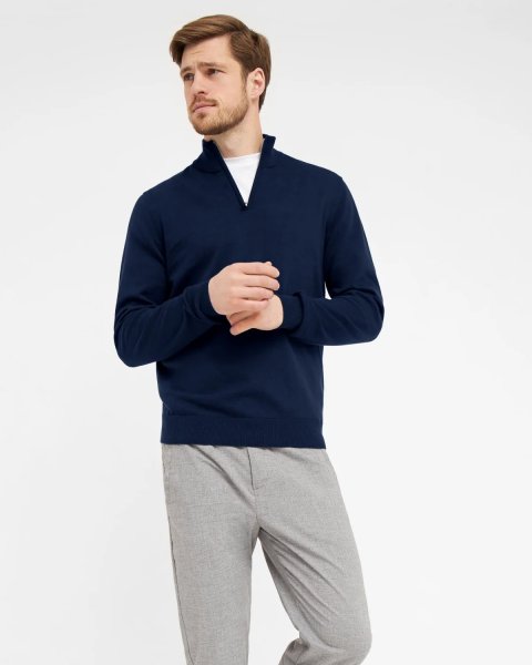 Zoom bild av Milan mens pullover zip-neck, dark blue mouliné