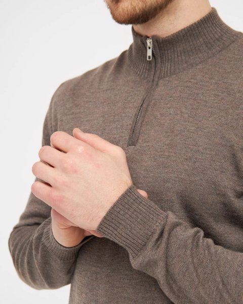 Zoom bild av Milan mens pullover zip-neck, dark khaki melange