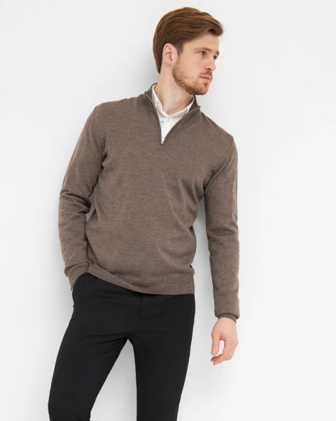 Zoom bild av Milan mens pullover zip-neck, dark khaki melange