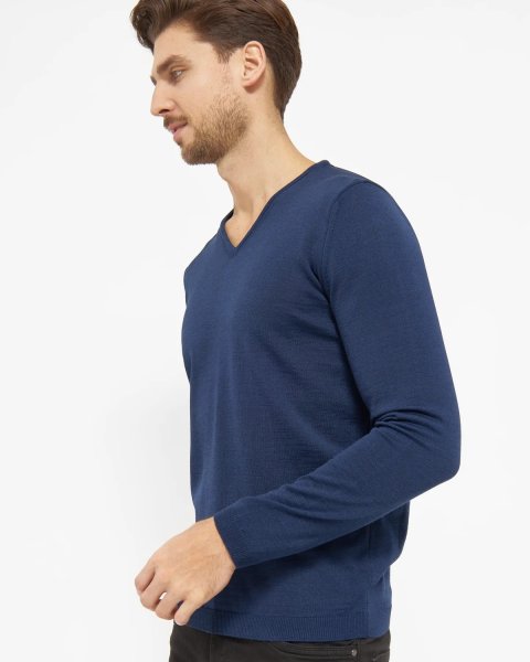 Zoom bild av Berlin mens pullover v-neck, dark blue melange