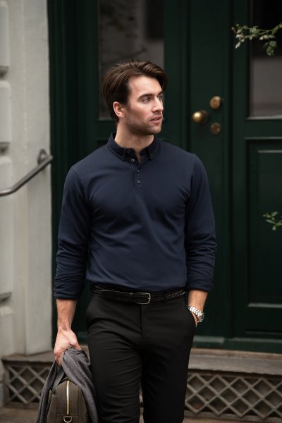 Zoom bild av Deluxe longsleeve polo, navy