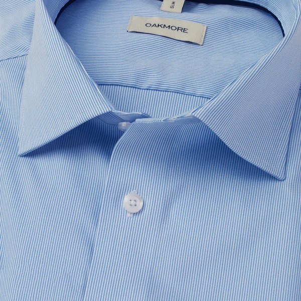 Zoom bild av Light blue/white fine striped stretch oxford shirt, slimfit