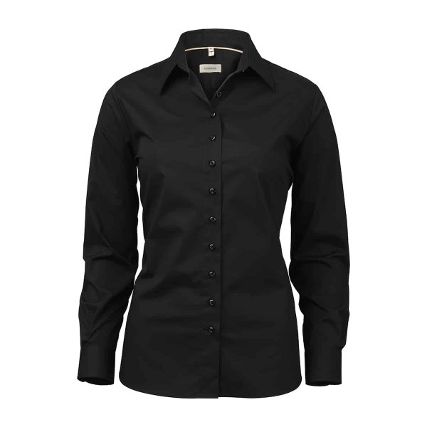 Zoom bild av Black female stretch poplin shirt, loose fit