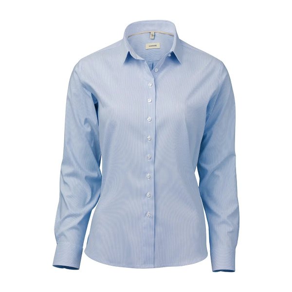 Zoom bild av Light blue/white fine striped female stretch oxford shirt, comfort fit